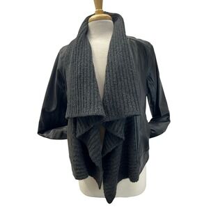 Abercrombie & Fitch Vegan Leather Jacket Womens Large Black New Knit Drape Front